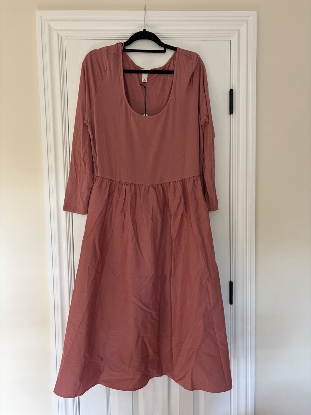 Ava & Viv Dress Womens 1X Mauve Pink Long Sleeve Scoop Neck Swing Trapeze Jersey